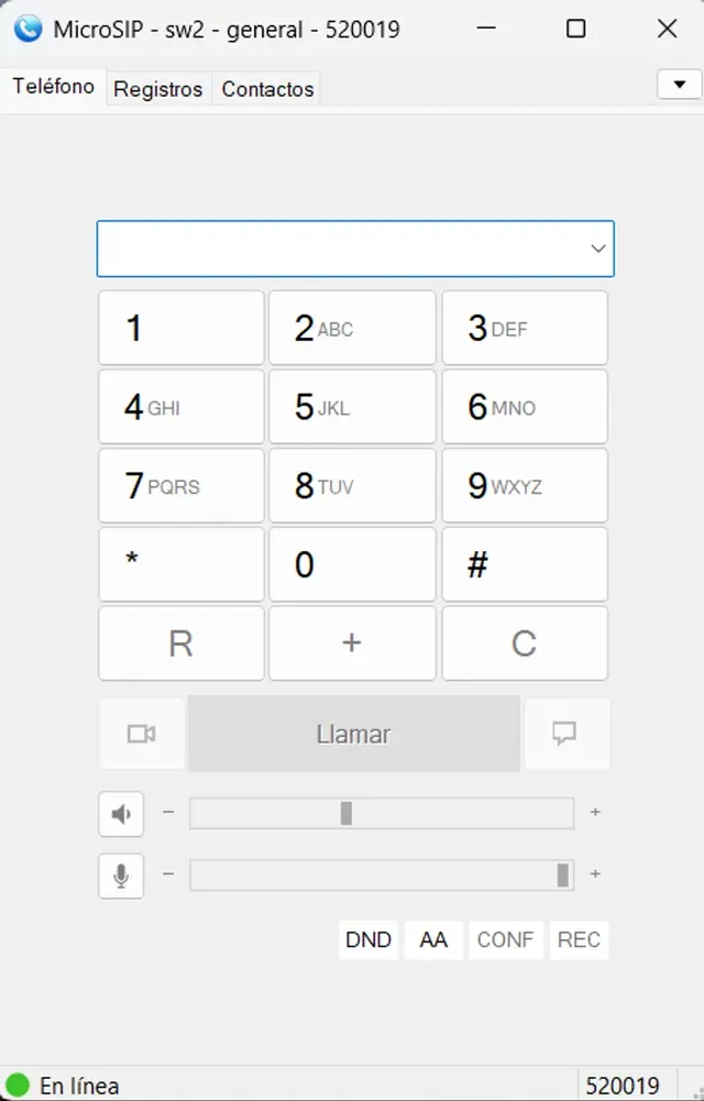 Softphone MicroSIP en línea, listo para llamar